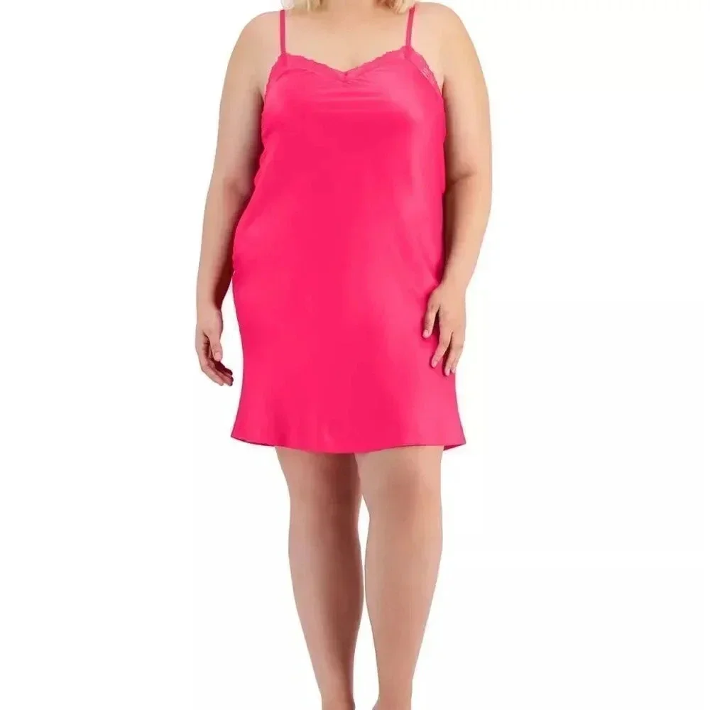 Plus Size Lace-Trim Satin Chemise 3X